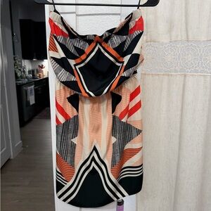 Express Strapless Dress in geometric pattern